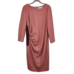 The Fold Evesham Dress Womens 12 Rose Pink Wool Ruched Preppy Formal‎ Preppy